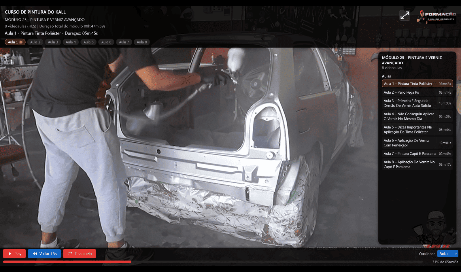 Controle de presença e de progresso no curso